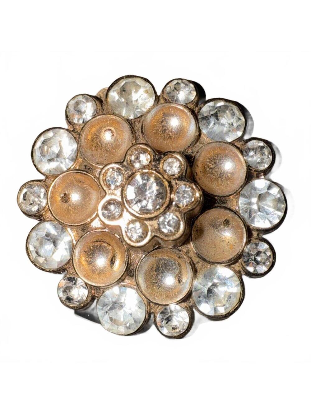 BROACH PIN Vintage Gold Tone and Clear Rhinestone Flower Brooch Pin